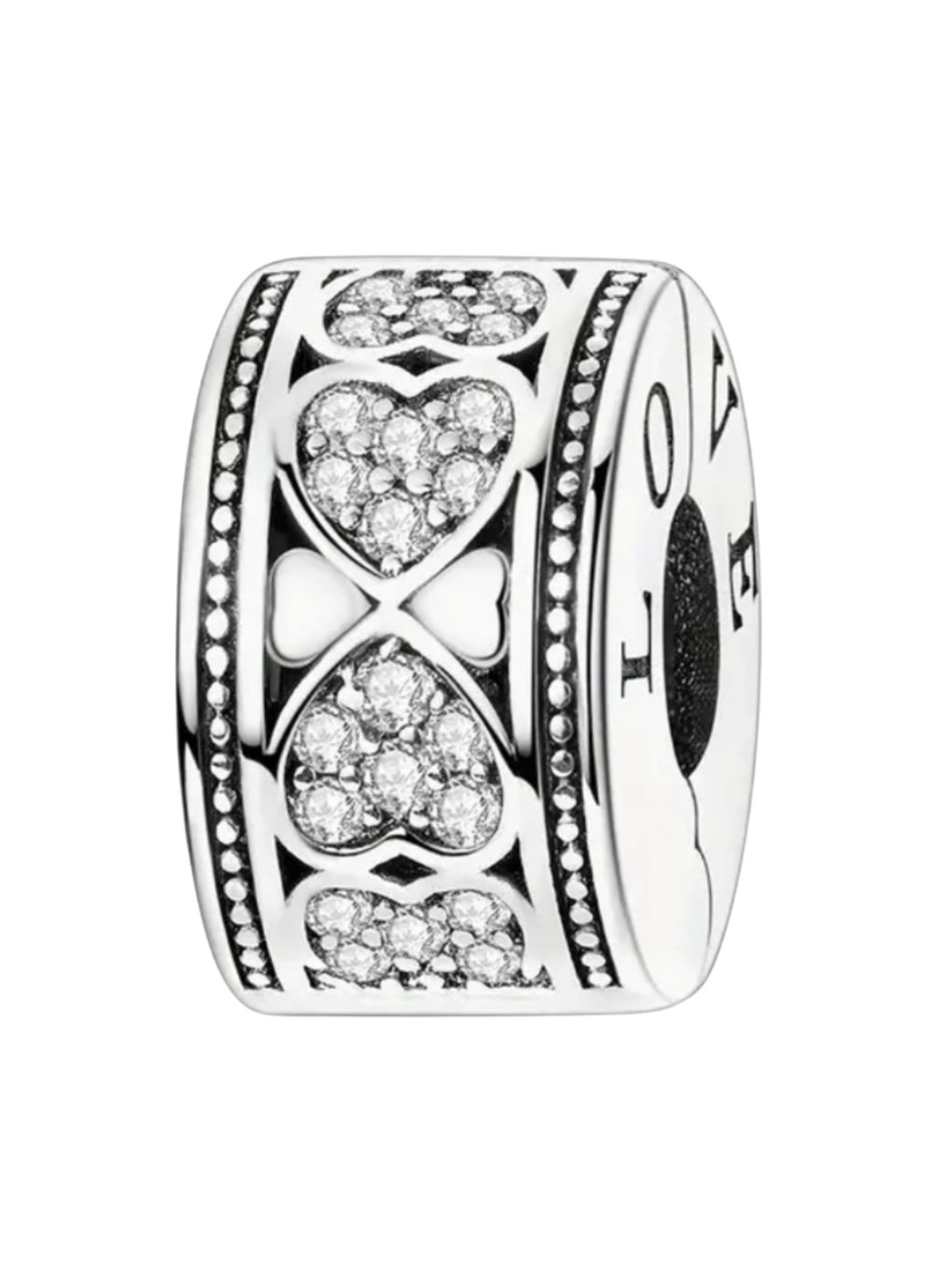 💕 Sterling Silver LOVE Hearts Clip Charm Clear CZ